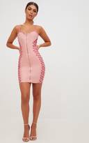Thumbnail for your product : PrettyLittleThing Dusty Rose Lattice Front Bodycon Dress