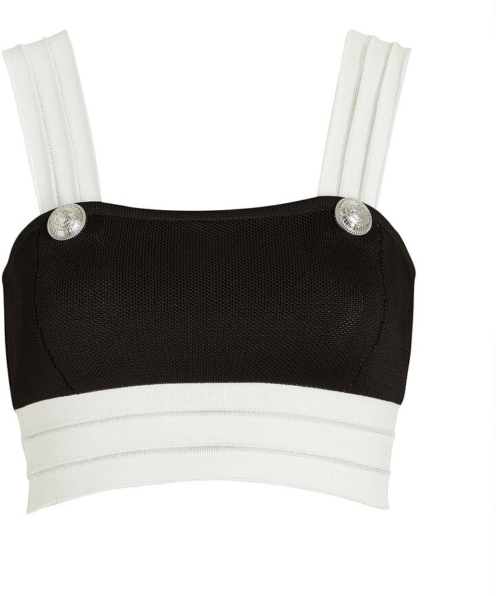 knit balmain logo crop top