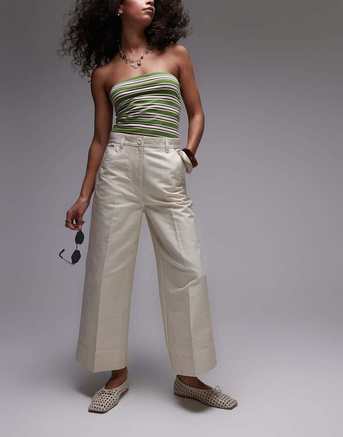 Arket ankle grazer wide leg structed cotton pants in light beige