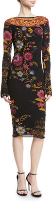 Fuzzi Fitted Long-Sleeve Floral-Print Dress