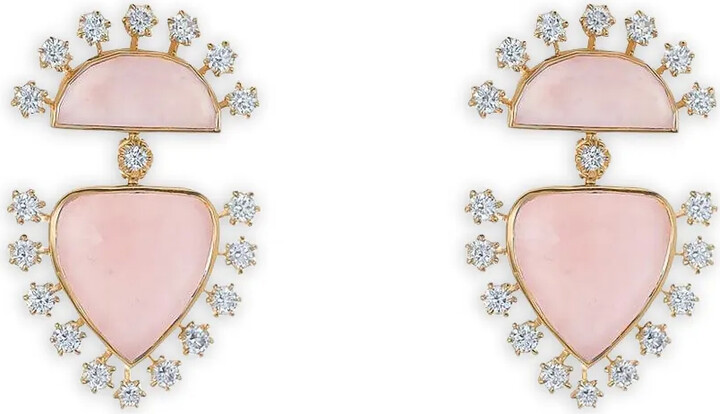 Robinson Pelham 18K yellow gold Pink Opal Heart earrings