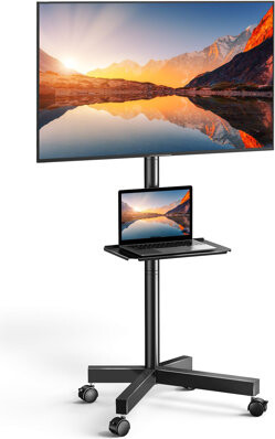 Dreamsmith Portable TV Stand With Casters, Suitable For 23-60 Inch Flat/Curved Tvs, Height Adjustable Mobile TV Trolley With Shelf/Tray, Portable TV Stand, Maxim