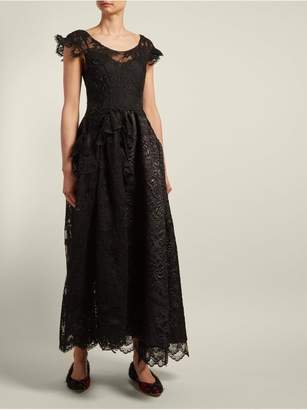 Simone Rocha Asymmetric Brocade Tulle Dress - Womens - Black
