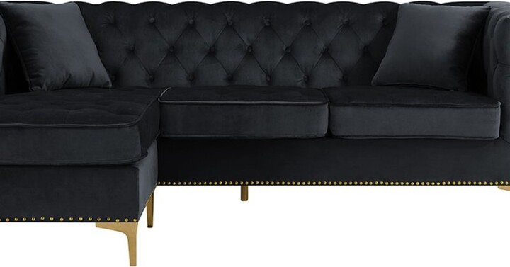 Chaise Velvet On Tufted Rolled Arm