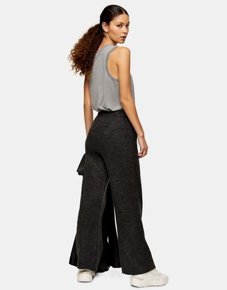 Topshop zip front knitted trousers in slate