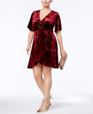 Planet Gold Trendy Plus Size Velvet Faux-Wrap Dress