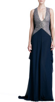 Thumbnail for your product : Naeem Khan Deep-V-Neck Beaded-Bodice Gown