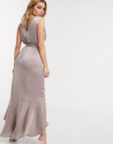 Thumbnail for your product : Flounce London satin wrap front midaxi dress in antique