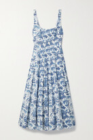 Thumbnail for your product : STAUD Wells Pleated Printed Stretch-cotton Poplin Midi Dress - Blue