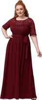 Thumbnail for your product : Ever-Pretty Women's Round Neck Half Sleeve Floor Length Empire Waist A Line Lace Chiffon Plus Size Evening Dresses Orchid 12UK