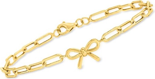 Ross-Simons Ross-Simons10ktYellowGoldBowCharmPaperClipLinkBracelet.7inches