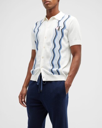Twenty Montreal Men's Swirl Stripe Gauzy Knit Polo Shirt