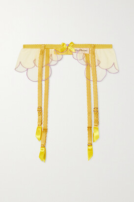 Agent Provocateur - Lorna Bow-embellished Embroidered Tulle Suspender Belt - Yellow