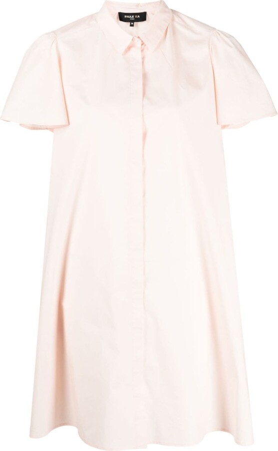 Paule Ka Cotton-Blend Flounce-Sleeves Shirt Dress - ShopStyle