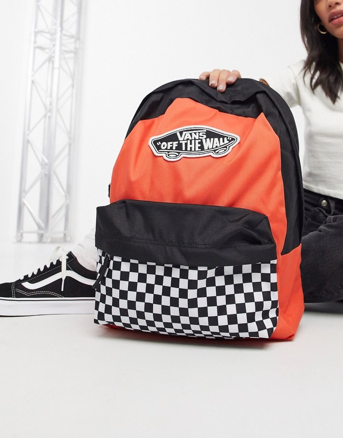 Vans Realm checkerboard backpack in red - ShopStyle