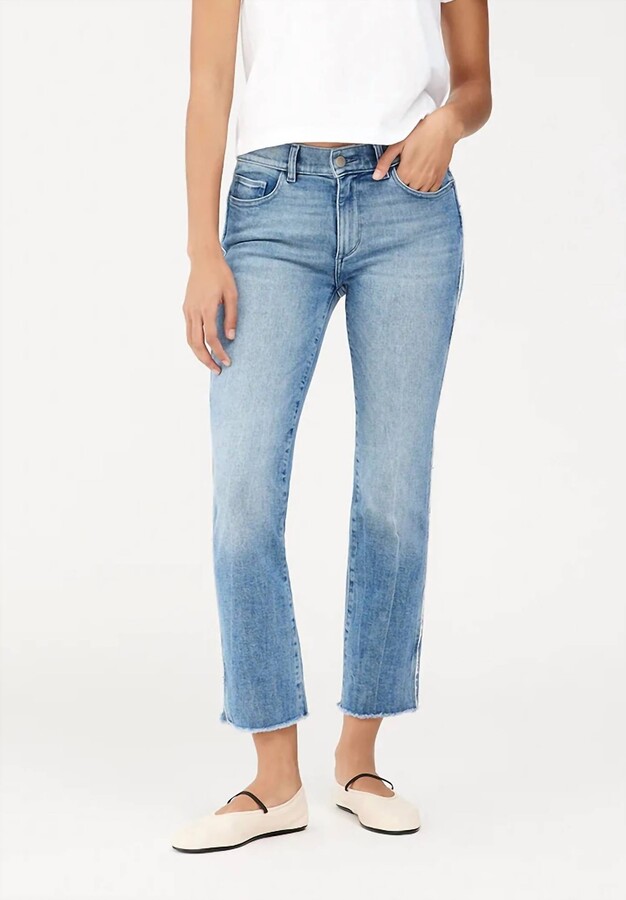 DL1961 - Women's Mara Straight Mid Rise Instasculpt Ankle Jean In Dark Riviera Frayed