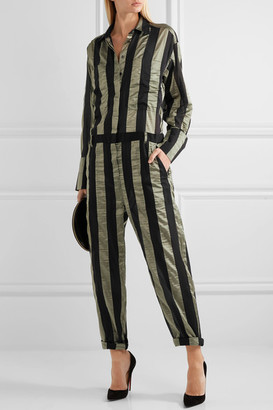 Topshop Duvall Striped Satin Jumpsuit - Army green