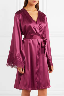 I.D. Sarrieri Chantilly Lace-trimmed Silk-blend Satin Robe - Plum