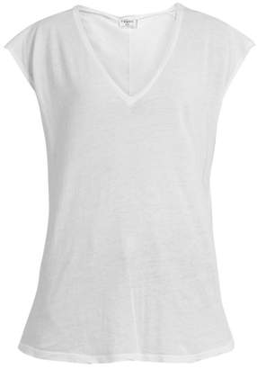 Frame V Neck Cotton Jersey T Shirt - Womens - White