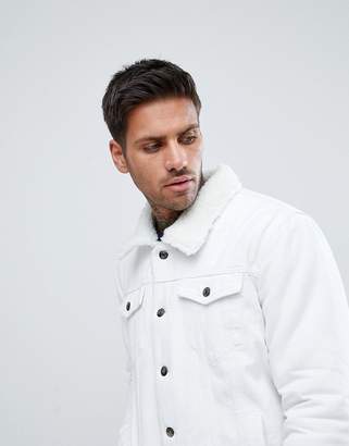 Boohooman Denim Jacket With Borg Lining In White Wash