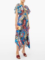 Thumbnail for your product : Peter Pilotto Cape-sleeve Floral-print Silk Midi Dress - Blue Multi