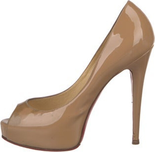 Christian Louboutin Patent Leather Pumps Brown Peep-Toes Platform Includes Box Designer