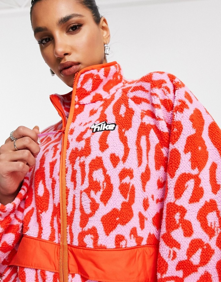 Nike Sherpa animal print track jacket in orange - ShopStyle