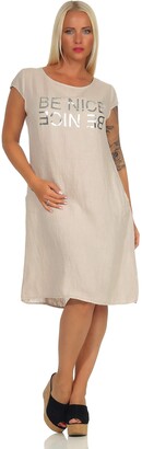 Mississhop Women's Boho Dress 100% Linen Dress Beach Dress Chic Elegant Summer Dress with Fashionable Text Print - Beige - One size
