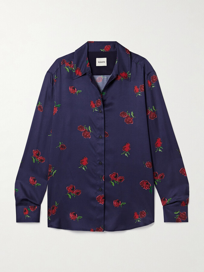 KHAITE Argo Printed Silk-twill Shirt - Blue