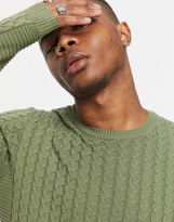Thumbnail for your product : ASOS DESIGN muscle fit lightweight cable jumper in olive