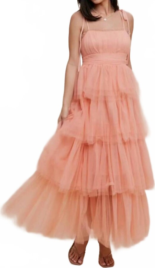 IN-LOOM Romantic Tiered Mesh Ruffled Dress In Peach