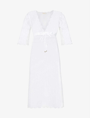 Tory Burch Semi-sheer broderie-anglaise cotton midi dress