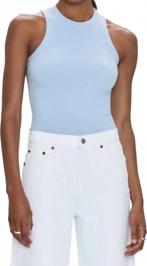 Pistola Denim Blake Sleeveless Crew Neck Thong Bodysuit In Celestial Blue