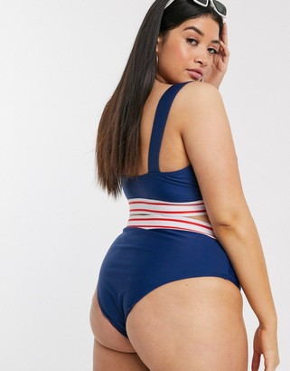 Brave Soul Plus high waisted bikini bottoms with striped elastic