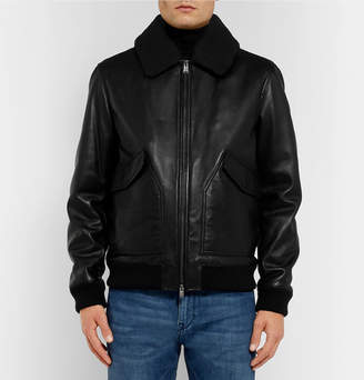 HUGO BOSS Shearling-Trimmed Leather Aviator Jacket