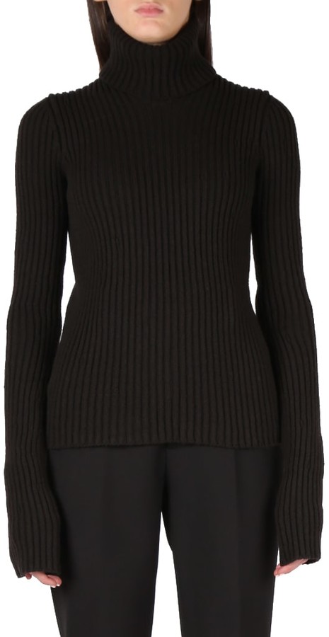 Bottega Veneta Black Ribbed Wool Turtleneck Sweater - ShopStyle