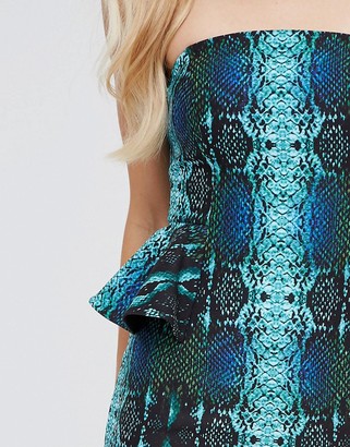 Forever Unique Kate Snake Print Bandeau Dress With Peplum Waist