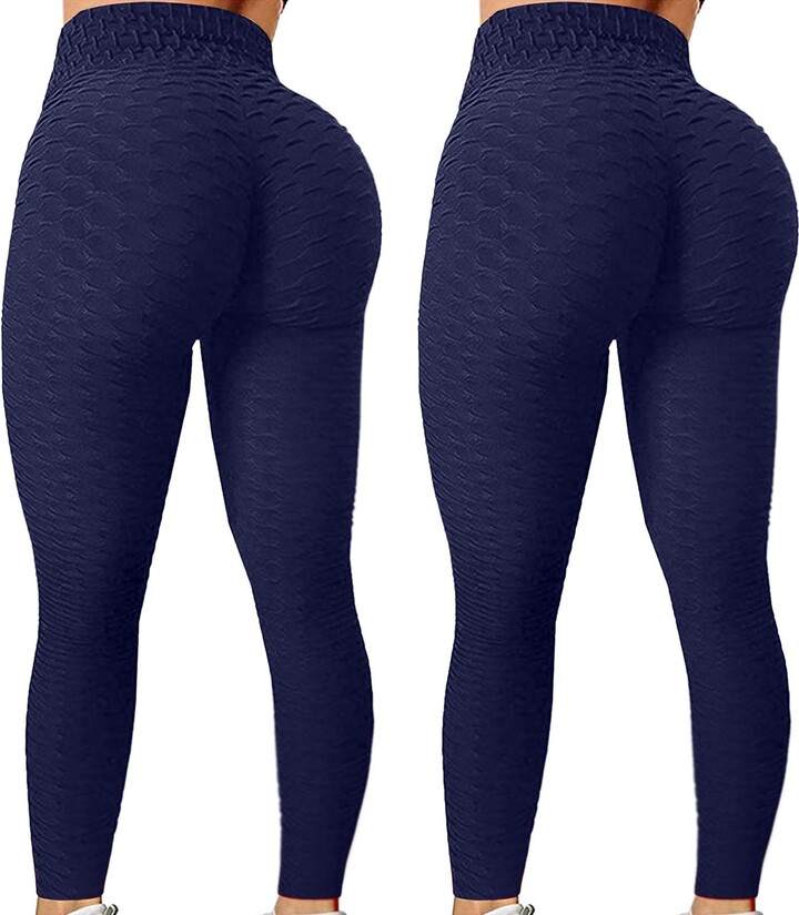OLDM Pack of 2 Women's Honeycomb Leggings Push Up Sports Trousers Anti ...