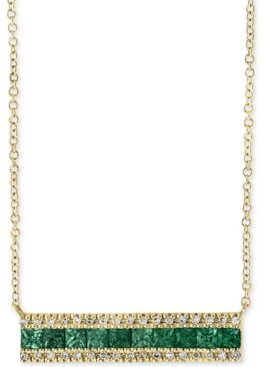 Effy Brasilica by Emerald (1 ct. t.w.) & Diamond (1/8 ct. t.w.) Bar 18" Pendant Necklace in 14k Gold