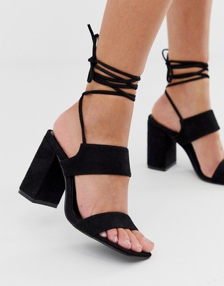 Simmi Shoes Simmi London Raees black ankle tie block heeled sandals