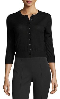 Michael Kors Three-Quarter-Sleeve Cashmere Cardigan Sweater, Black