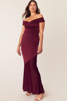 burgundy bardot bridesmaid dress