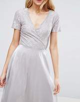 Thumbnail for your product : True Decadence Tall Wrap Front Lace Top Midi Prom Dress