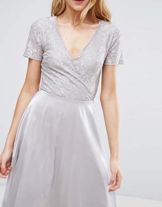 True Decadence Tall Wrap Front Lace Top Midi Prom Dress