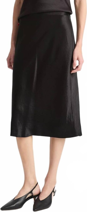 Vince Slip Satin Midi Skirt In Black