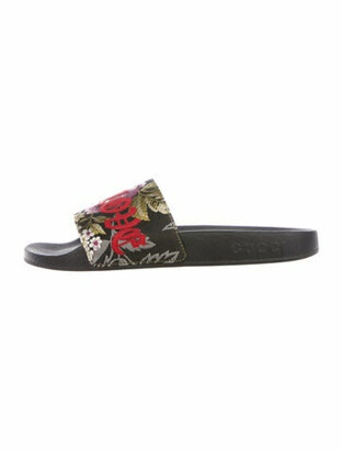 gucci white floral slides