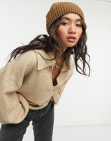 Thumbnail for your product : ASOS DESIGN Petite co-ord jumper with open collar detail in oatmeal