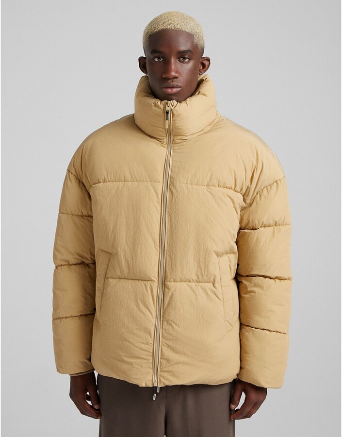 Bershka puffer jacket in beige - ShopStyle