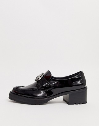 E8 by MIISTA Reyna leather heeled buckle loafer in black patent