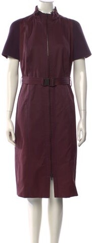 Akris Punto Mock Neck Midi Length Dress Akris Punto Shirtdress Purple Short Sleeve with Mock Neck Exposed Zip Closure at Front Designer